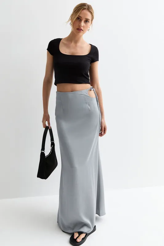 Gini London Women's Silver Satin Maxi Skirt Size: 10 Silver 10