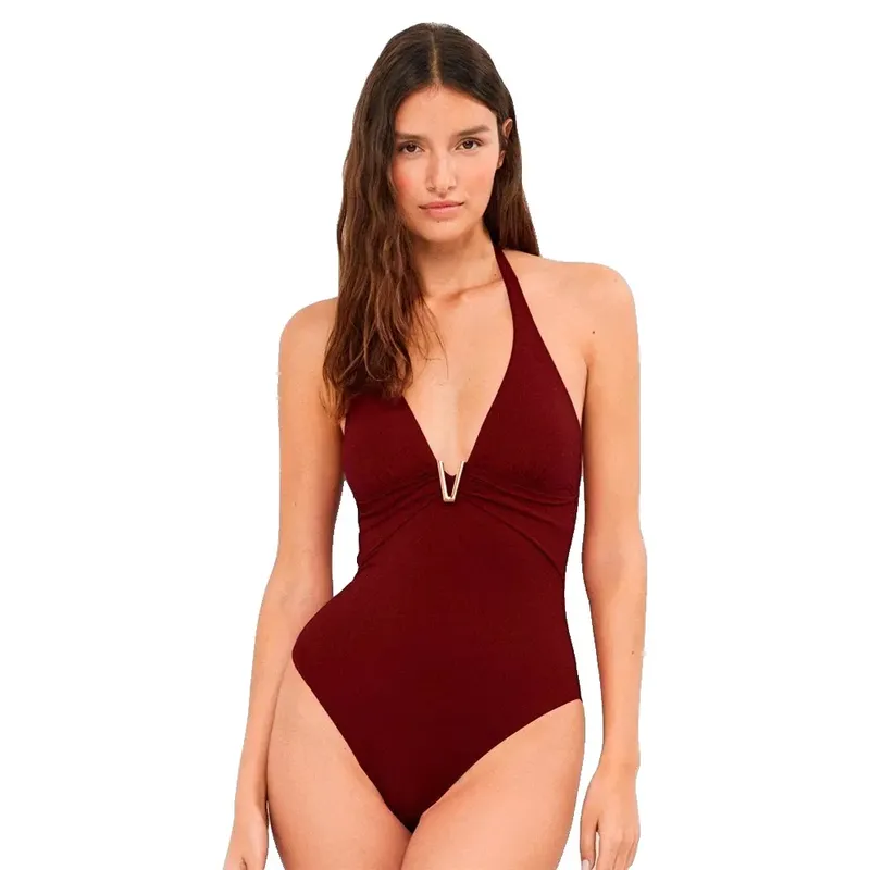 Gisela Halter Neckline Swimsuit Marron M Women