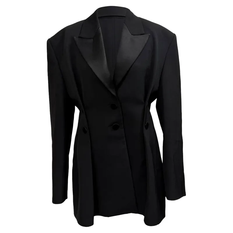 Givenchy Women's Preloved Single-Breasted Blazer in Black Wool Size: 40 Black 40 female