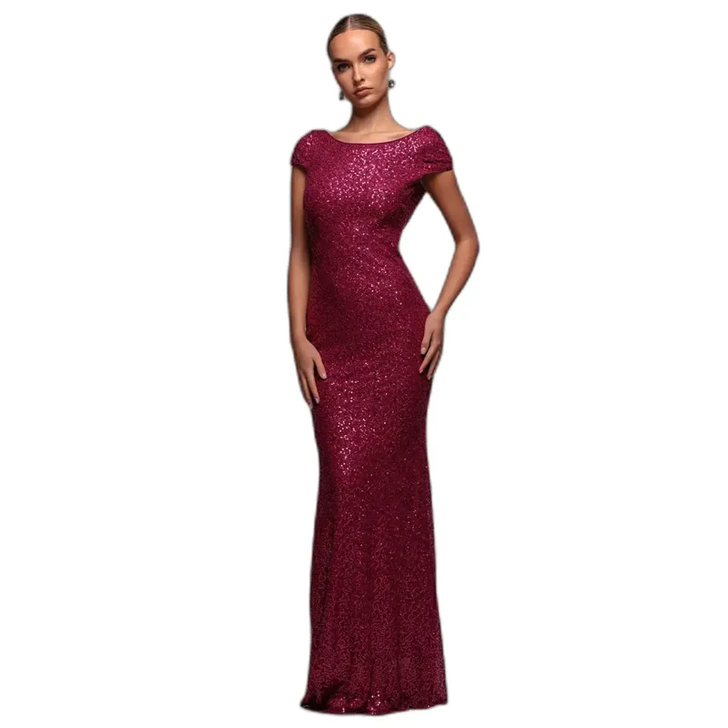 Backless Sequin Dress Women Goddiva Maxi Rouge 38