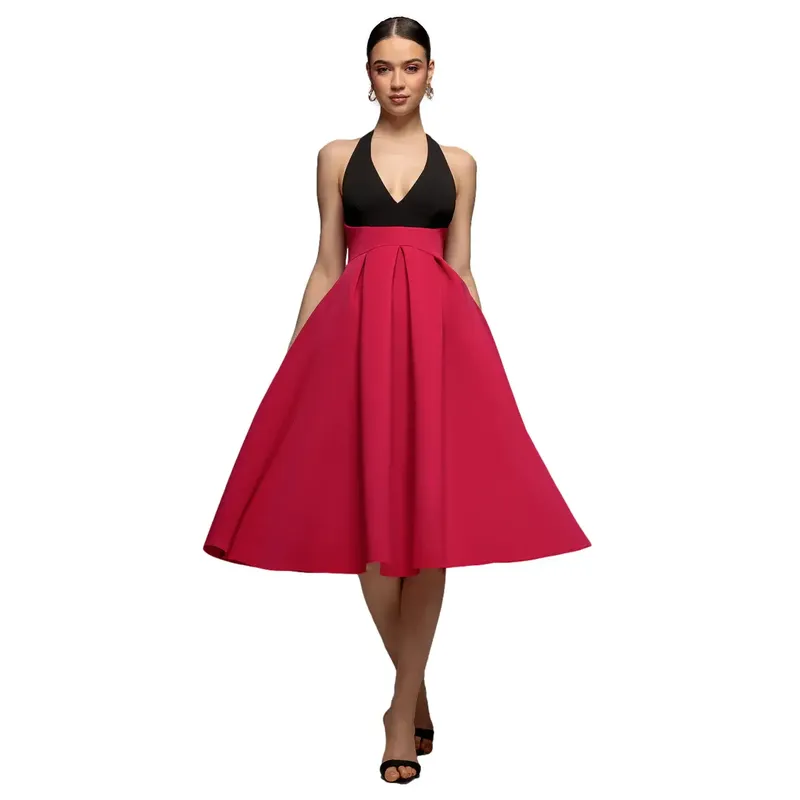 Contrast Halter Neck Dress Women Goddiva Rose 40