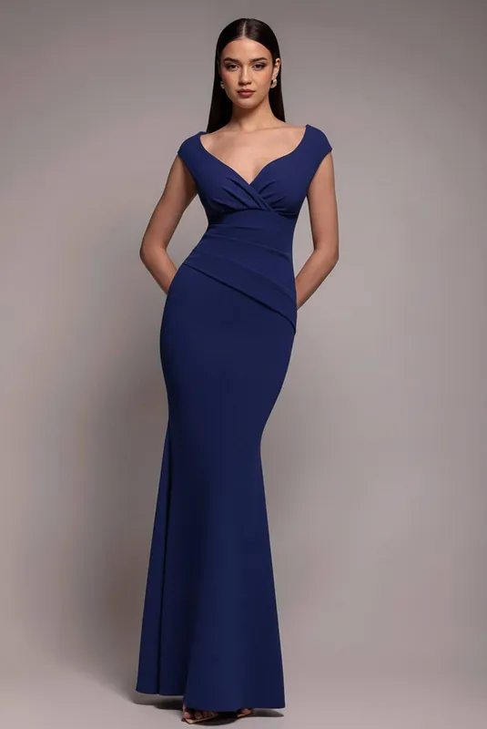 Women's dress Goddiva Bardot Pleated Bleu 36