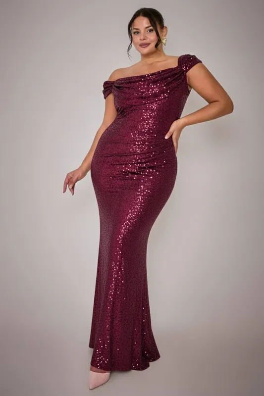 Women's dress Goddiva Iridescent Sequin Cowl Rouge 46