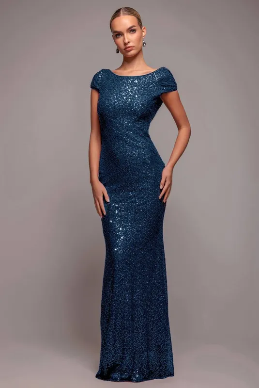 Backless Sequin Dress Women Goddiva Maxi Bleu 40