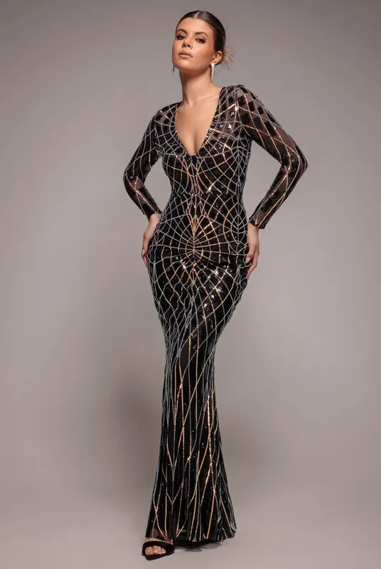 Women's dress Goddiva Geo Sequin Noir 38