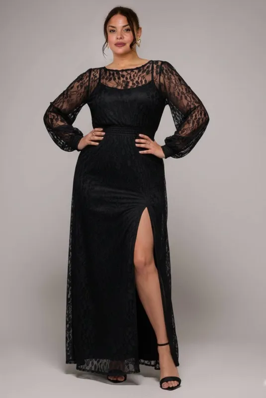 Women's long sleeve dress Goddiva Maxi Noir 24