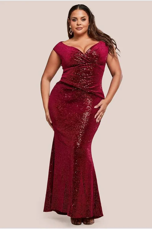 Womens Long Sequin Dress Goddiva Rouge 50
