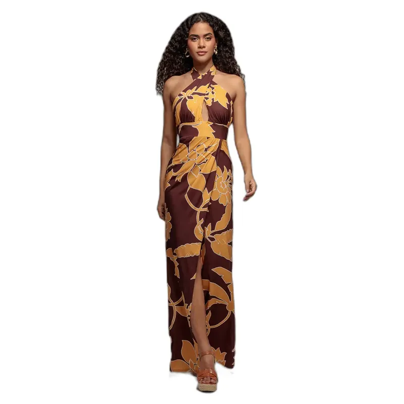 Printed Cross-Over Dress Women Goddiva Marron 40