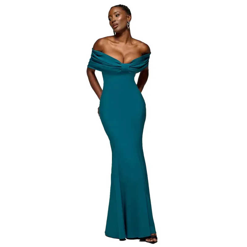 Women's Bow Collar Dress Goddiva Bardot Bleu 38