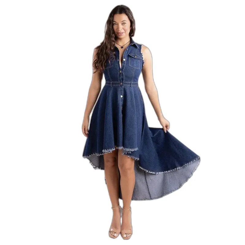Women's denim dress Goddiva Midaxi Bleu 36