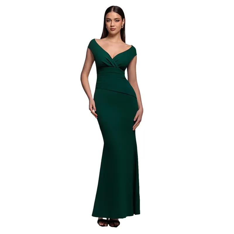 Women's dress Goddiva Bardot Maxi Vert 46
