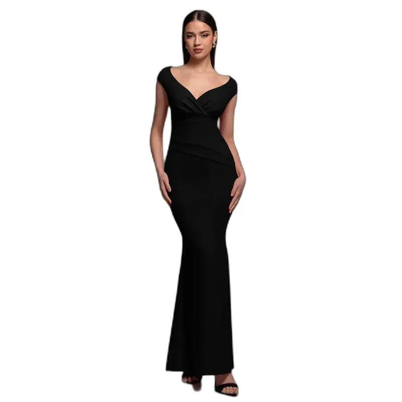 Women's dress Goddiva Bardot Pleated Noir 44
