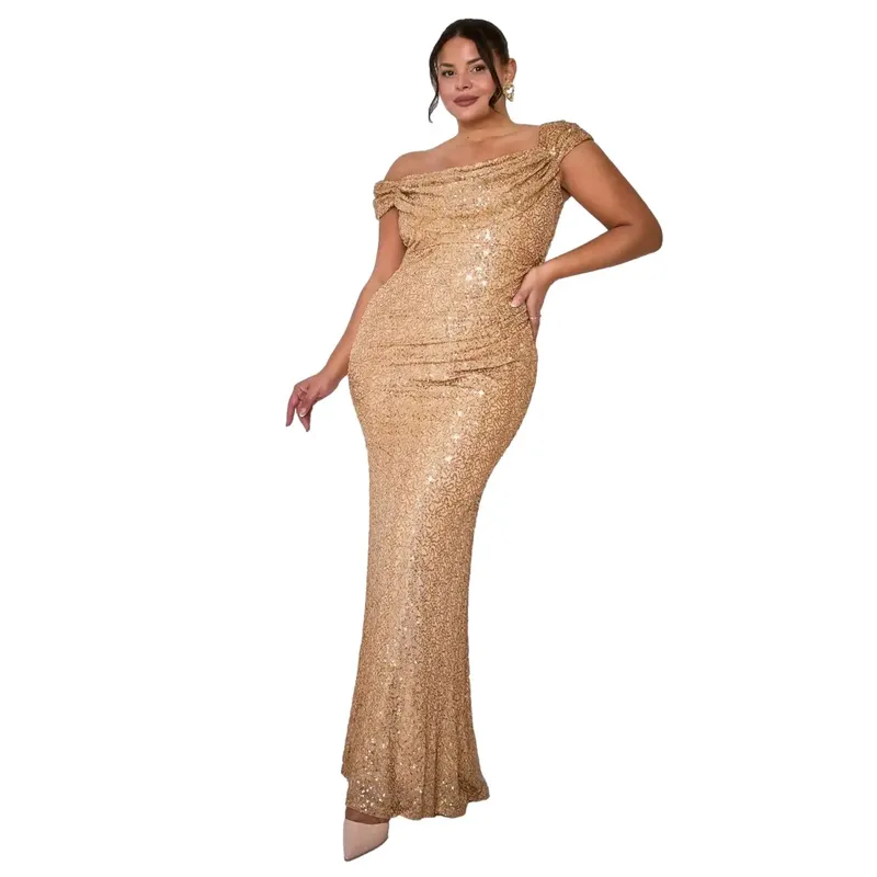 Women's dress Goddiva Iridescent Sequin Cowl Doré 50