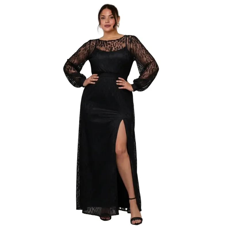 Women's long sleeve dress Goddiva Maxi Noir 50