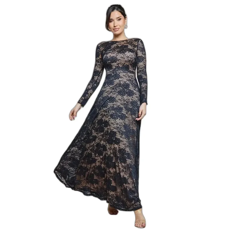 Women's maxi dress Goddiva Scalloped Lace A-Line Noir 38