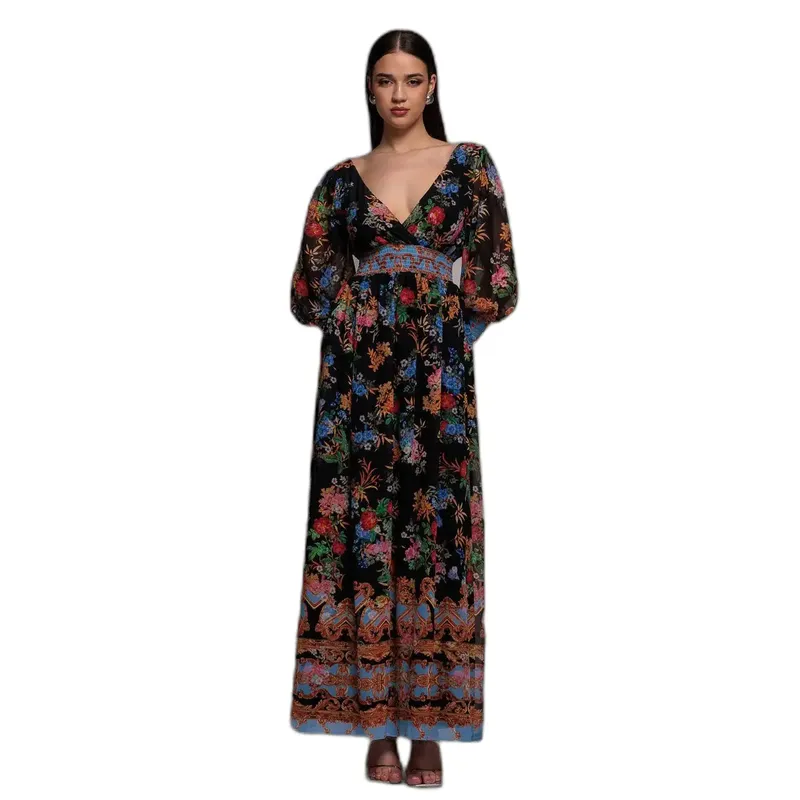 Wrap dress for women Goddiva Floral Noir 44