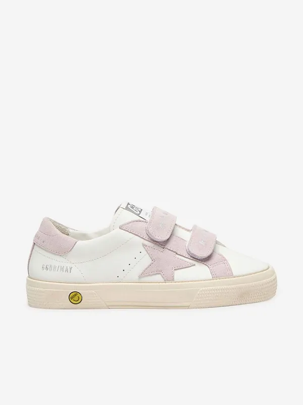 Golden Goose Girls Leather and Suede Star May School Trainers in White