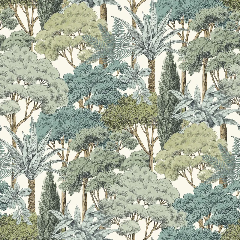 Grandeco Botanical Sketched Forest Trees Textured Wallpaper in Green Size: 1 Pack Green 1 Pack