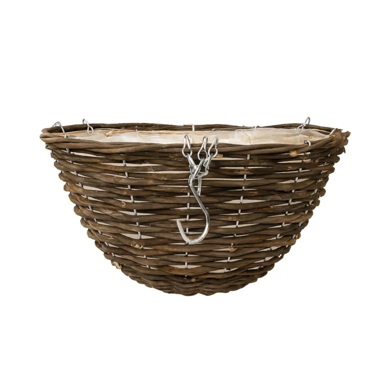 Green Blade Rattan Hanging Basket - 30cm - Outdoor Garden Plant Pot Hanger Planter Holder in Brown Brown