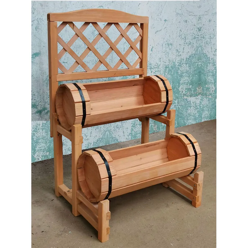 Groundlevel Double Barrel Wooden Garden Planter - Natural Wood