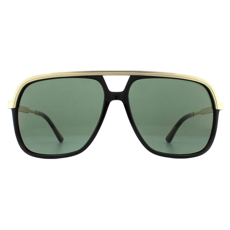 Gucci Men's Aviator Black & Gold Green Sunglasses Black One Size