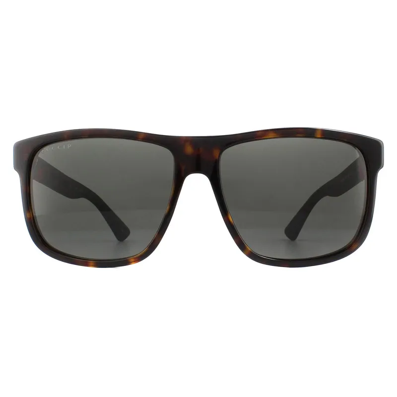 Gucci Men's Rectangle Havana & Grey Grey Polarized Sunglasses in Brown Brown One Size