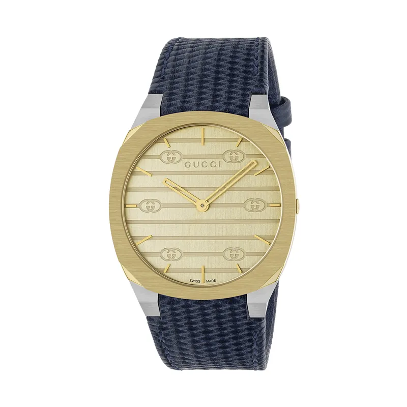 Gucci Mens 25H 38MM Gold Watch YA163418