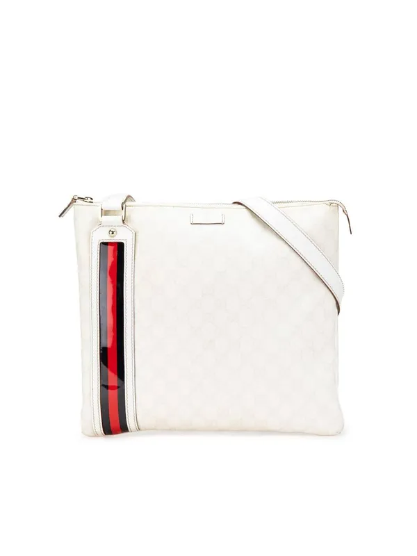 Gucci Women's Preloved GG Supreme Web Crossbody Bag in White - White - Size: One Size