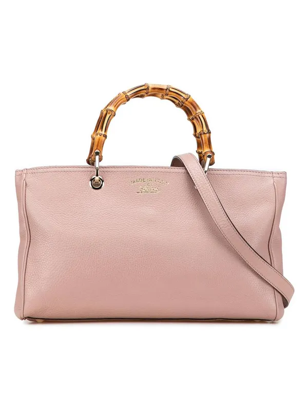 Gucci Women's Preloved Medium Calfskin Bamboo Shopper Satchel Bag in Pink - Pink
