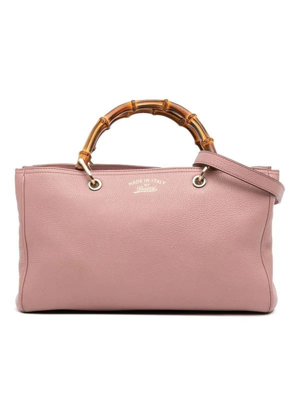 Gucci Women's Preloved Medium Calfskin Bamboo Shopper Satchel Bag in Pink - Pink
