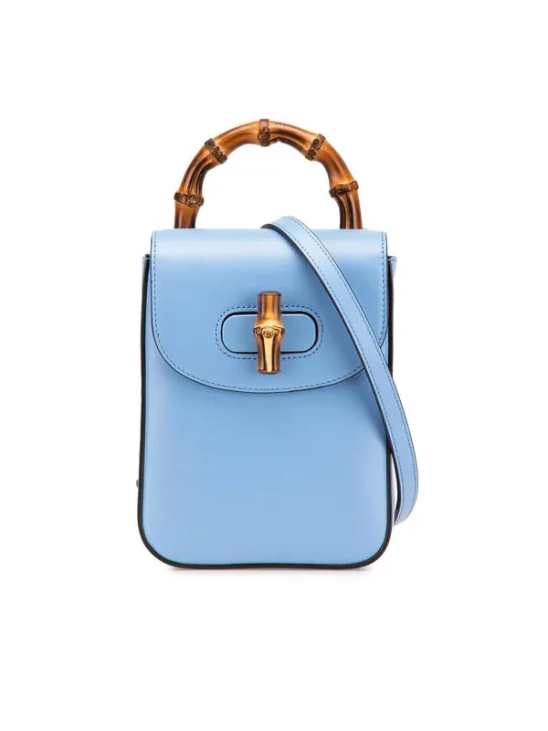 Gucci Women's Preloved Mini Calfskin Bamboo Top Handle Bag in Blue Blue female