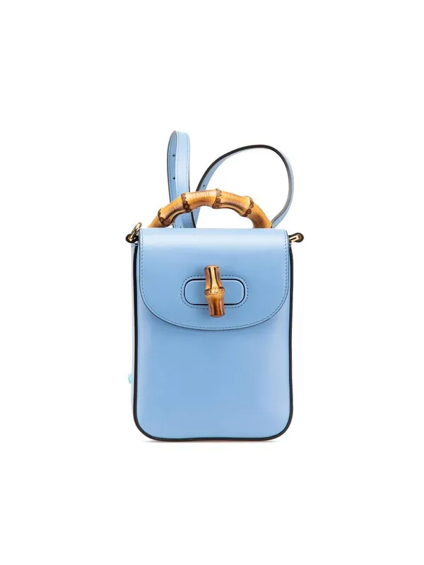 Gucci Women's Preloved Mini Calfskin Bamboo Top Handle Bag in Blue Blue female