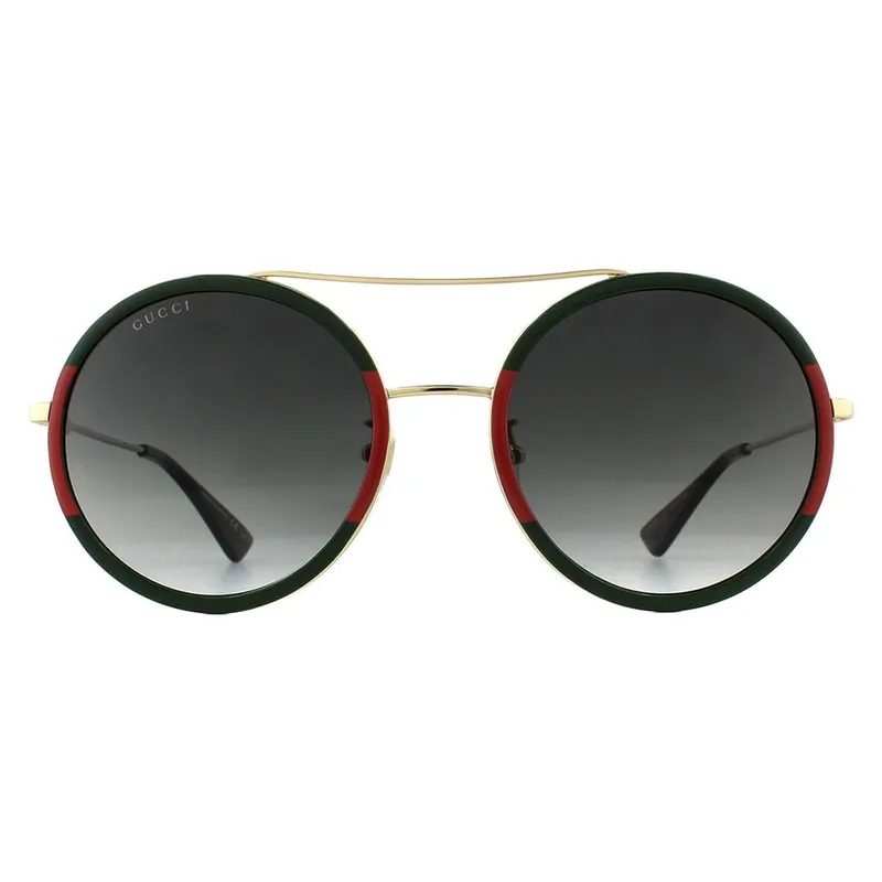 Gucci Women's Round Gold Green & Red Green Gradient Sunglasses Green One Size