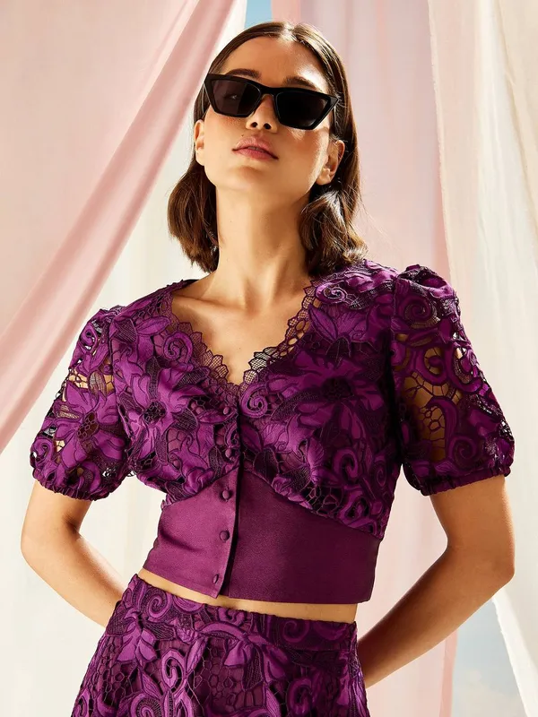 Gwd by George W. Davies Women's Gwd Paola Purple Lace Top Size: 8 - Purple