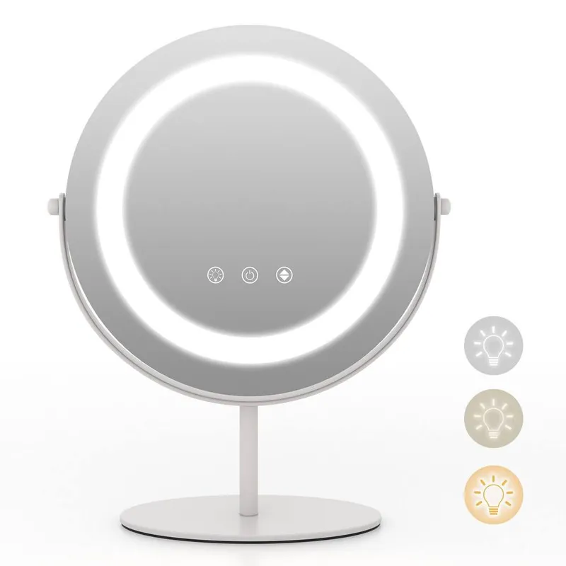Gymax Makeup Vanity Mirror Dimmable LED Lighted Round Mirror Touch Screen in White - White