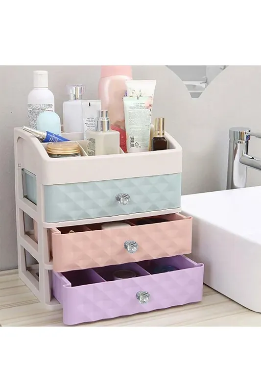 H&O Direct Multi-colour Plastic Makeup Organizer with 3 Drawers - Multicolor