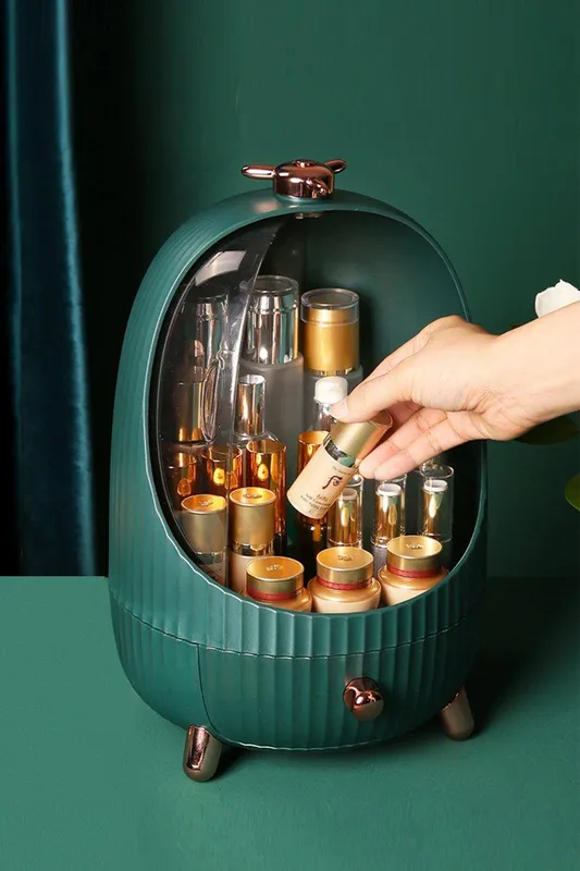 H&O Direct Dustproof Makeup Organizer with LED Light in Green Green