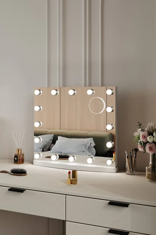 H&O Direct Hollywood LED Lighted Cosmetic Mirror in White White
