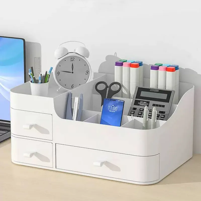 H&O Direct Large Makeup Organizer Storage with Drawers in White - White