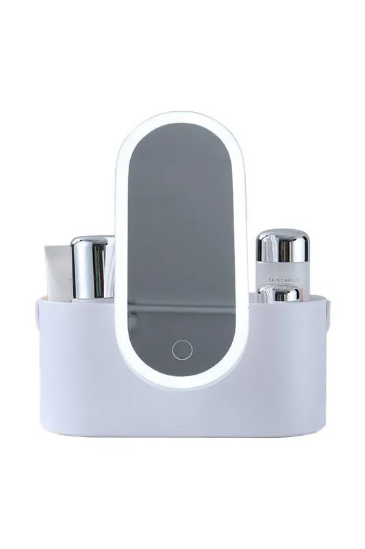 H&O Direct Unisex Portable Makeup Box w/ Foldable Rotating LED Light Mirror in White White female