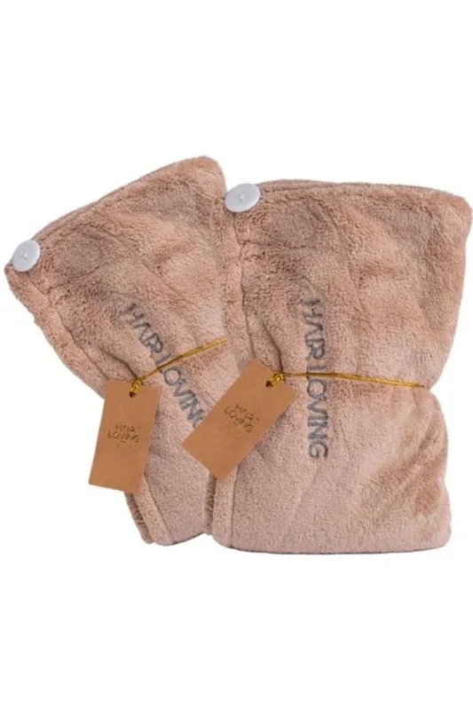 Hair Loving Pack of Two Luxury Hair Towel Wraps Brown in Light Brown Light Brown