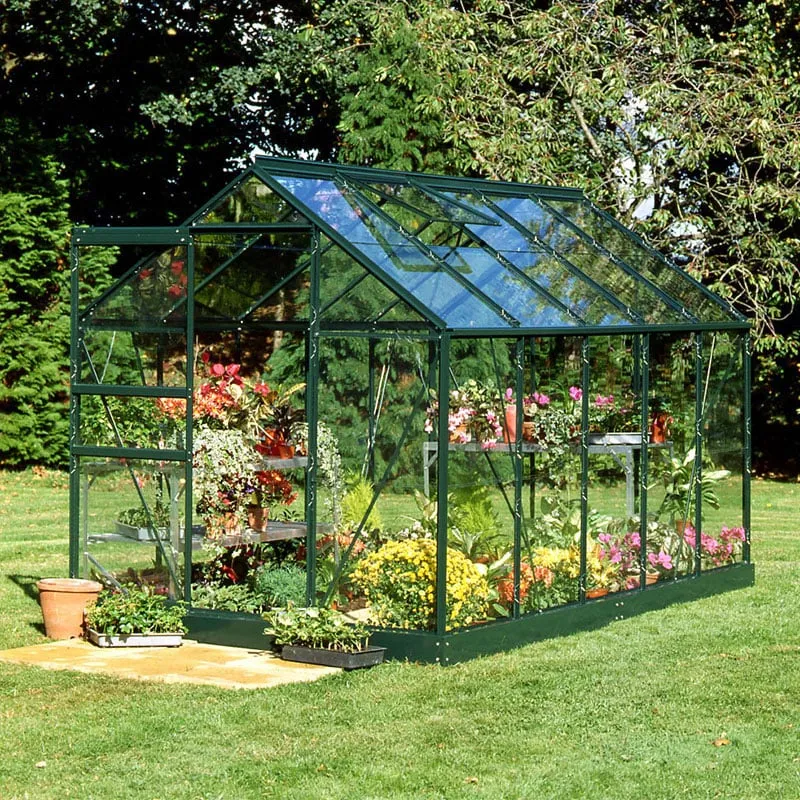 6'x10' Halls Green Frame Large Paned Toughened Glass Greenhouse (3.19x1.92m)