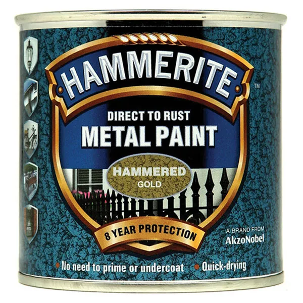 Hammerite Hammered Finish Metal Paint Gold 250ml