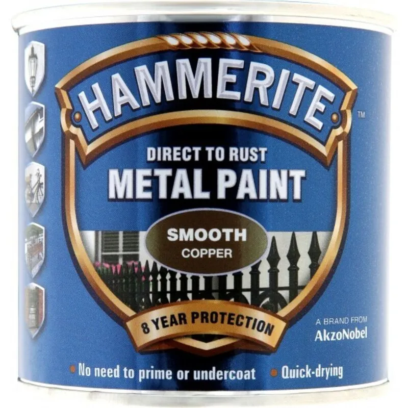 Hammerite - Smooth Direct To Rust Metal Paint - 250ML - Copper