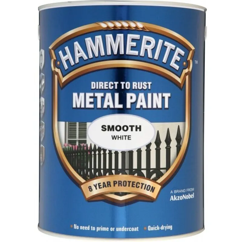 Hammerite - Smooth Direct To Rust Metal Paint - 5 Litres - White