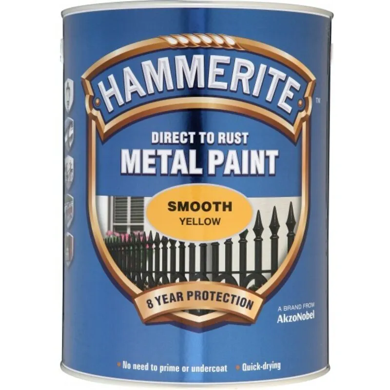 Hammerite 5084878 Direct to Rust Smooth Finish Metal Paint Yellow ...
