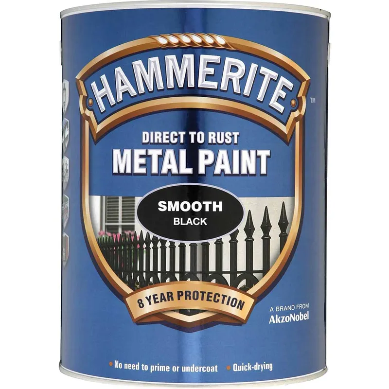Hammerite - Direct to Rust Smooth Black Metal Paint - 5LTR