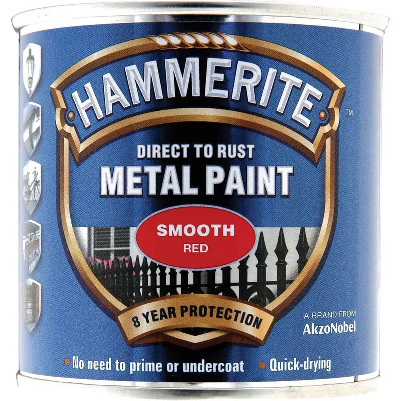 Hammerite Smooth Finish Metal Paint Red 250ml