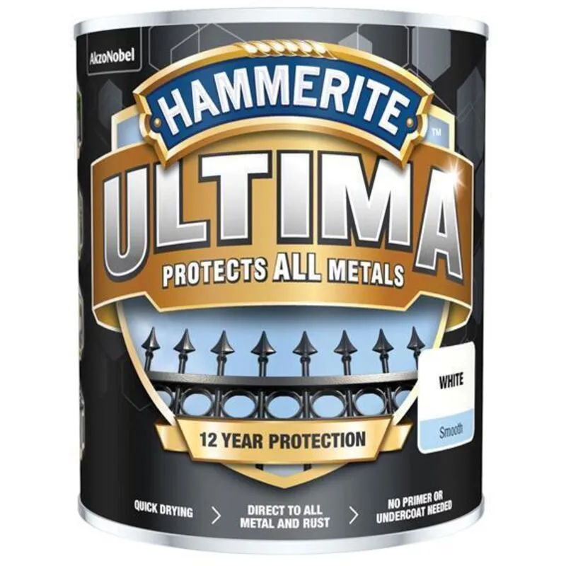 Ultima Smooth Metal Paint - 750ml - White - Hammerite