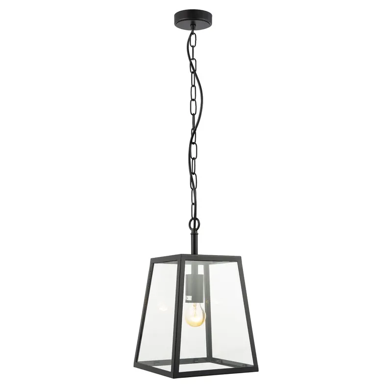 Happy Homewares Classic Lantern Pendant Ceiling Light in Matte Black with Clear Glass Sides Black